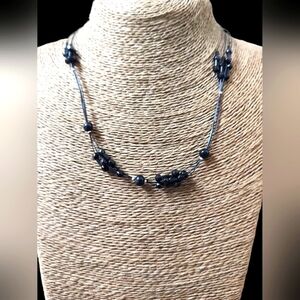 Black Jet Beads & Silver Necklace